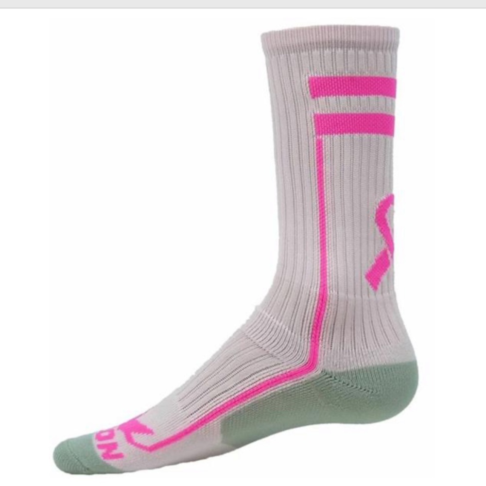 11 pair of pink breast cancer ribbon socks